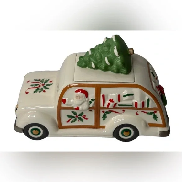 Lenox Holiday Station Wagon Cookie Jar with Santa & Christmas Tree New - Picture 1 of 3